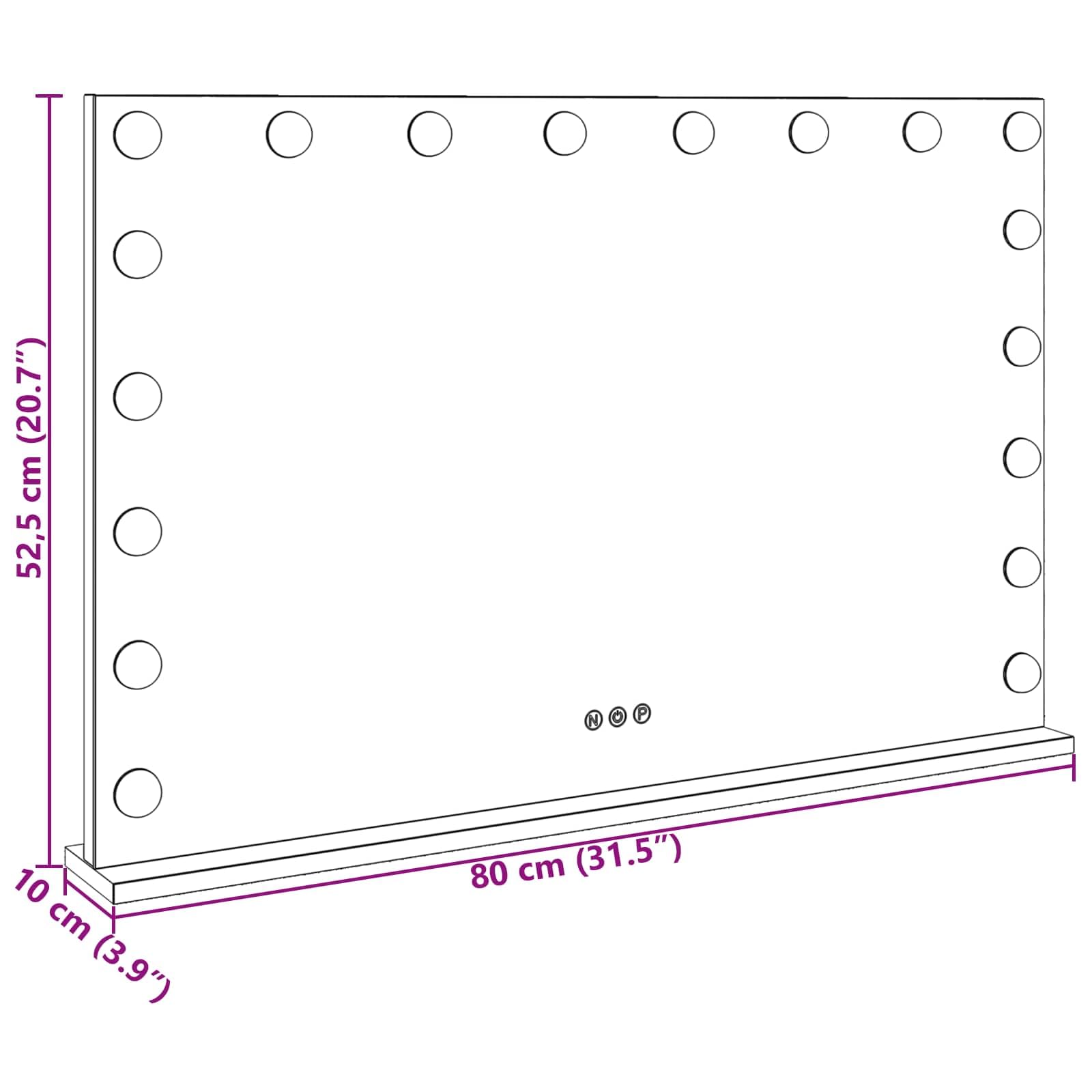Lusterko do makijażu LED, białe, ze szkła i stali, 80 x 10 x 52,5 cm, z 3 trybami kolorów, możliwość ściemniania, sterowanie Smart Touch, antypoślizgowa podstawa, montaż na stole i na ścianie