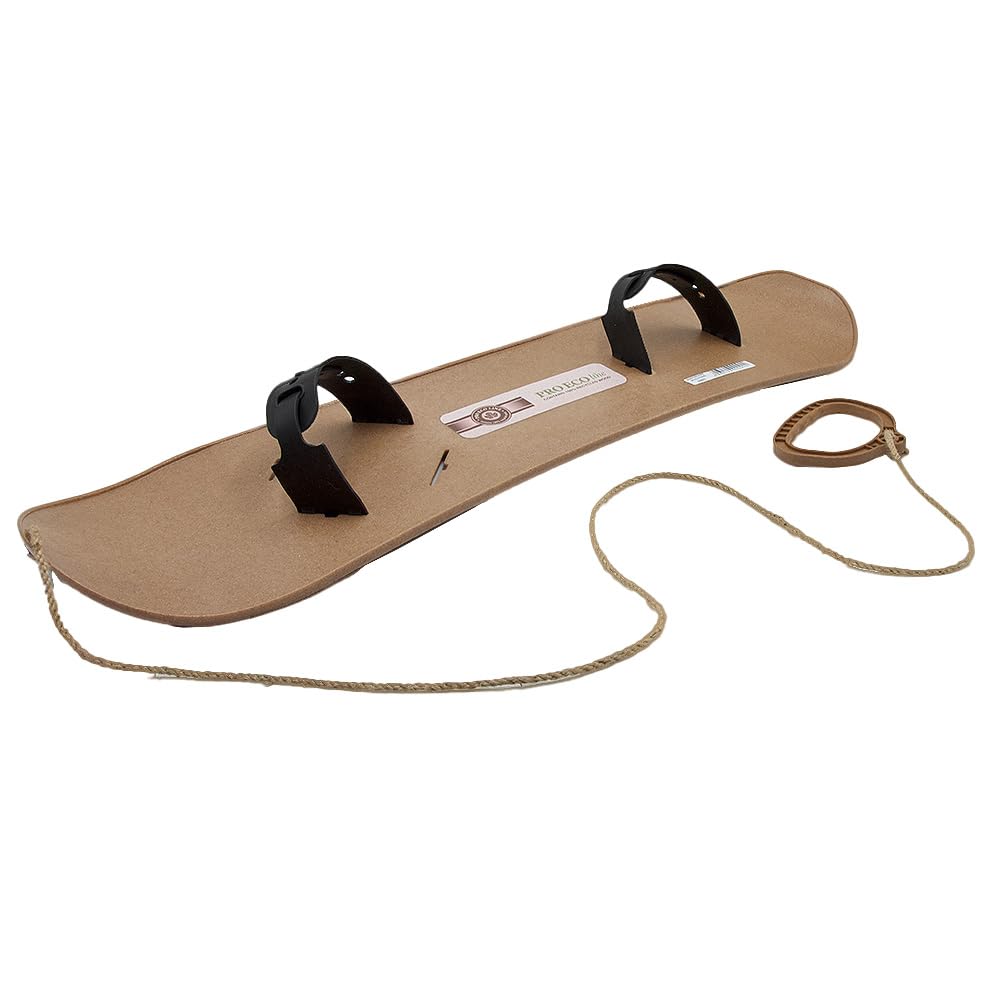 MOLTI PRO ECO Wood Snowboard pour enfants à partir de 5 ans avec fixations et corde de traction 80 x 23 cm - Luge pour premier entraînement
