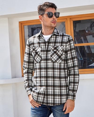 Image of WARHORSEE Flannel Shirt for Men Long Sleeve Button Down Plaid Shirts