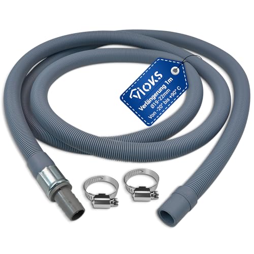 VIOKS Waschmaschine Ablaufschlauch Verlängerung 1m Ø 19mm-22mm / Flexibler Abwasserschlauch Verlängerung Temperaturbeständig von -20° bis +90° C für Waschmaschine Geschirrspüler