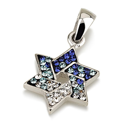 Pendentif étoile de David argent 925 collier pierres bleu blanc femme