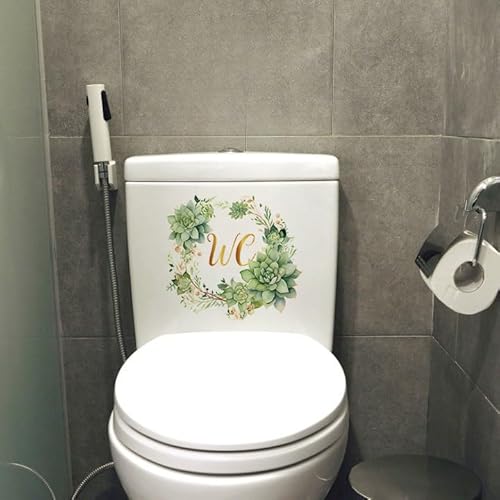 Toilette Blumen Grün Wandaufkleber Eucalyptus Pflanzen Blätter, PVC Toilettendeckel aufkleber Bad Möbel Tür Schild Dekor Abnehmbar und selbstklebend (F018+F028)
