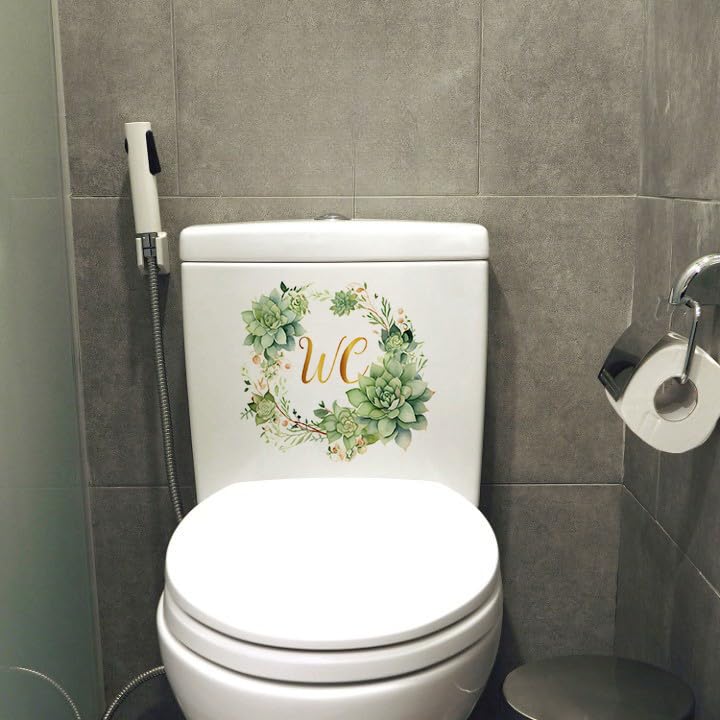 Toilette Blumen Grün Wandaufkleber Eucalyptus Pflanzen Blätter, PVC Toilettendeckel aufkleber Bad Möbel Tür Schild Dekor Abnehmbar und selbstklebend (VA-F018)