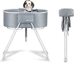 Little Dipper Dog Bath Tub and Wash Station for Bathing Shower and Grooming, Elevated Foldable and Portable, Indoor and Outdoor, for Small and Medium Size Dogs, Cats and Other Pet (Gray)