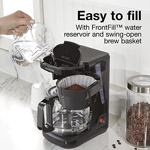 Image of Proctor Silex FrontFill Drip Coffee Maker, 12 Cup Glass Carafe, Black and Silver (43680PS)
