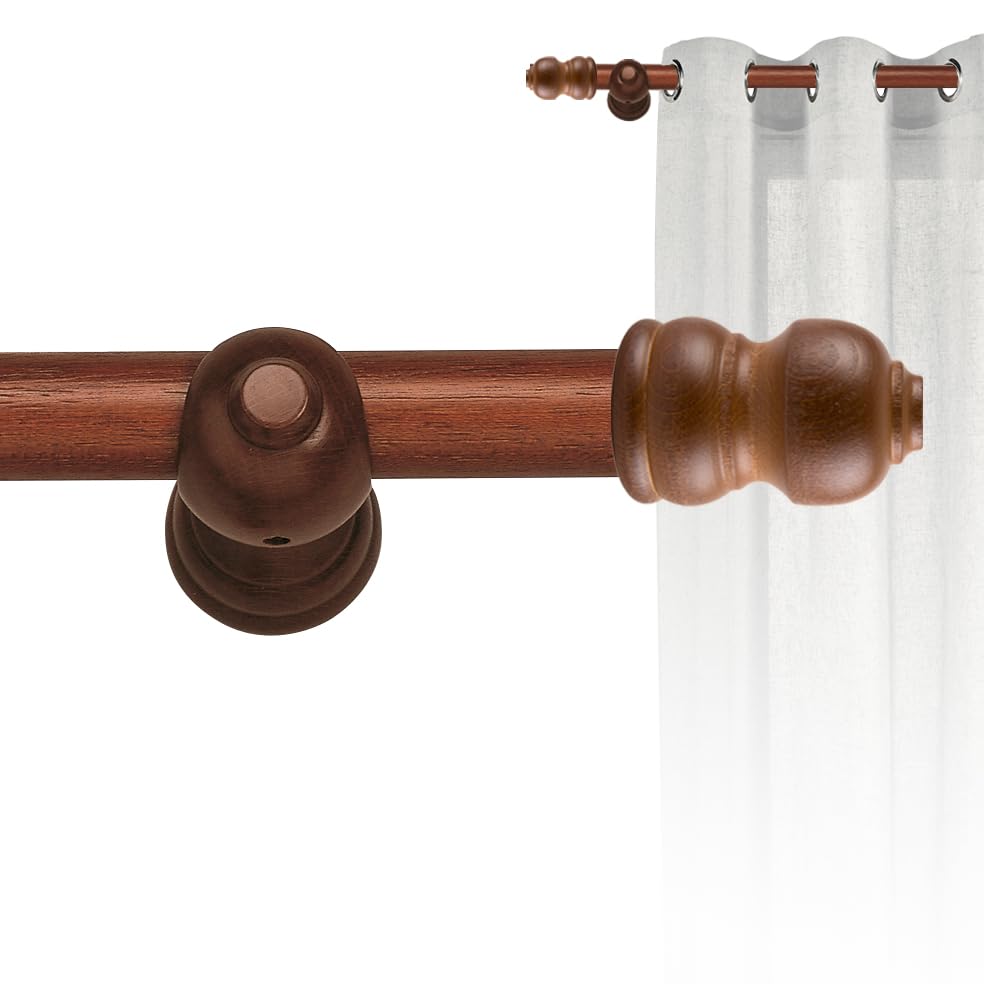 Set barra de madera de cortina con Diámetro 30mm, Kit barra de cortina instalación a pared Barra Avellana de 1,5m con terminal CLASIC Barras de cortinas CINTACOR