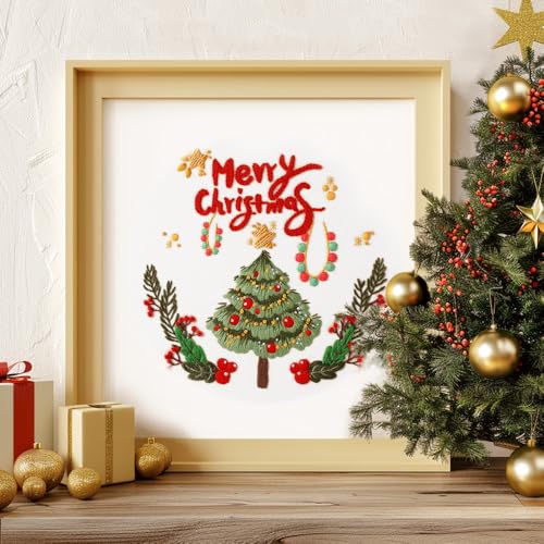 Image of wtisan Christmas Embroidery Kit, Cross Stitch Kits for Beginners, Needlepoint with All Tools & Instructions, Stamped Hand Embroidery Starter Kit for Holiday Crafts & Xmas Home Decor, W18