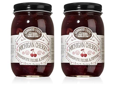 Brownwood Farms Michigan Cherry Filling - 2/18 Oz Best Premium Pie Fillings Toppings - Made In Usa Gluten-Free - W/ Great Lakes Cherry - Chefs Baking Topping - Yogurt - Pancake - Ice Cream (Bfcf2P)