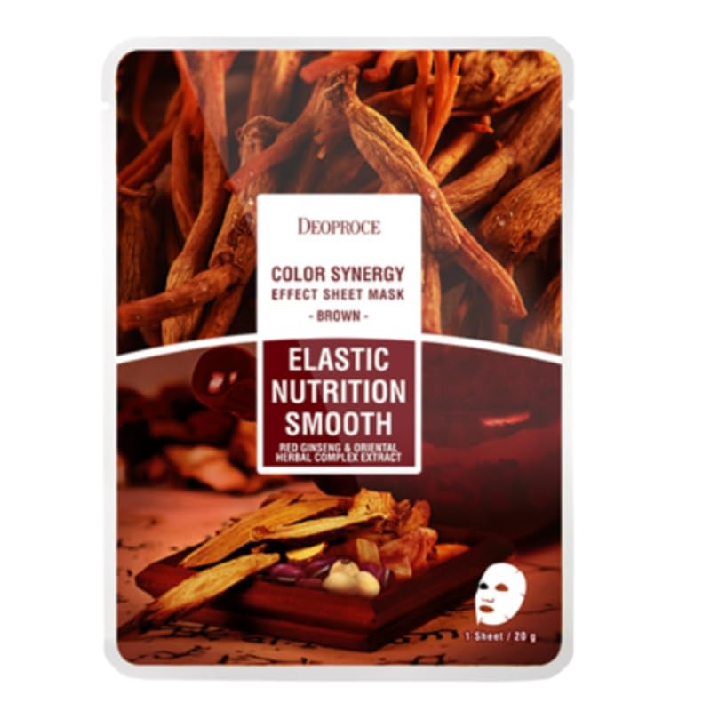 Deoproce Color Synergy Effect Sheet Mask, Brown, Healthy Smooth Moist, Read Ginseng & Herbal Complex Extract, Korean beauty, Mask Sheet, Moisturizing & Nourishing,10ea/20g. 10 sheets