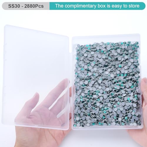 Image of Hotfix Rhinestones Bulk, 2880PCS Blue Zircon Hot Fix Rhinestones for Clothes DIY Decoration Crafts, Blue Zircon, SS30, 6.3-6.5mm