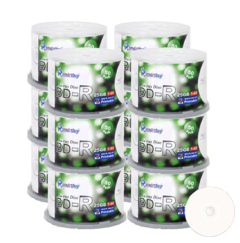 Image of Smartbuy 25gb 6X Bd-r Blu-ray Single Layer White Inkjet Printable Blank Data Recordable Disc Spindle (600-Disc)