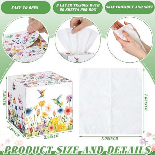 Image of Fourluoo 12 Pack Fall Floral Facial Tissues Cube Boxes, 600 Sheets 3 Ply