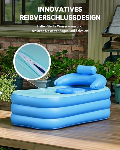 CO-Z Aufblasbare Badewanne Erwachsene Faltbare Spa-Badewanne PVC Aufblasbarer Pool Rechteckig mit Nackenkissen Tragbare Warm Badewanne für Camping Reisen Spa