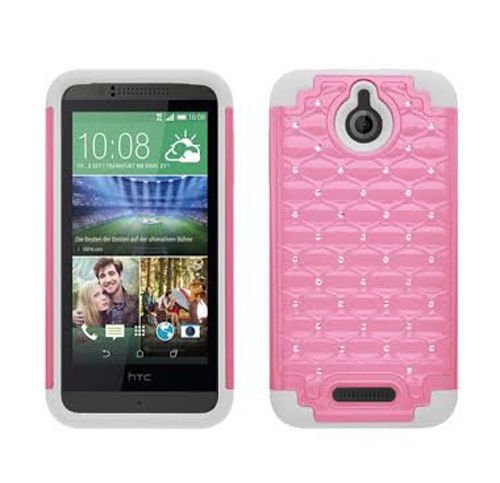 Digital4all(TM) for HTC Desire 510 Diamond Studded Defender Silicone Rubber Skin Hard Case + [Free LCD Screen Protector Shield(Ultra Clear)+Touch Screen Stylus] (Diamond Light Pink/White)