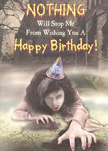 Designer Greetings Crawling Woman with Fangs and Party Hat Funny/Humorous Birthday Card