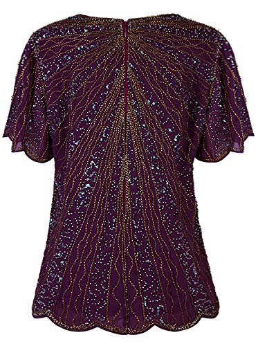 Vijiv Women's 1920s Vintage Beaded Evening Top Art Deco Scalloped Hem Sequin Embellished Blouse Tunic3