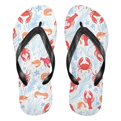 Burbuja Red Crabs Shrimps Flip Flops for Women Men, Soft Thong Sandals Rubber Slippers for Pool Beach Essentials
