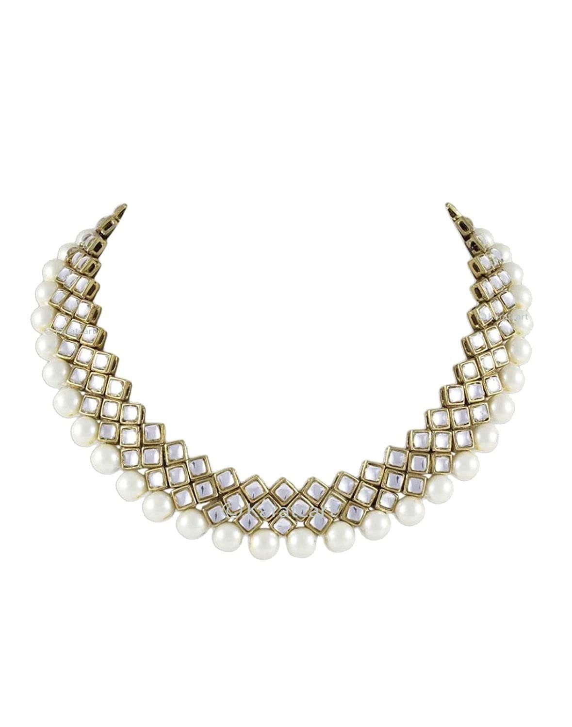 Pearl Kundan Choker Necklace Set With Earrings