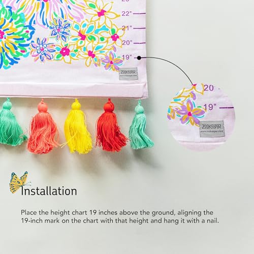 Image of ZOOKEEPER Height Chart for Kids (19 inch-72 inch) Premium Flutter Bloom Durable Cotton Wall Hanging Growth Measuring Ruler for Baby Room, Nursery and Playroom Cute Home Wall Decor and Perfect Gift for Boys and Girls