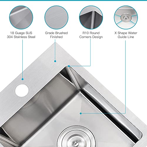 13 Drop In Kitchen Bar Sink, Zdhht 13 X 15 Inch 304 Stainless Steel Topmount Single Bowl Small Kitchen Bar Sink Laundry Sink Outdoor Sink Rv Sink #TOP2