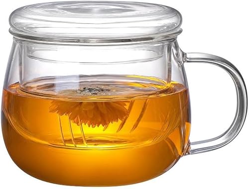 Tazas infusoras de té con colador y tapa, tazas de té de vidrio de borosilicato resistentes al calor de 13 onzas para té floreciente y té de hojas