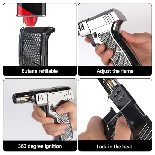 Briquet butane rechargeable noir compact de type tempête jet extérieur