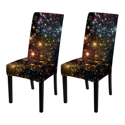 Image of Nuxovilar 2PCS Starry Sky Night Pattern Stretch Chair Covers | Stretch Slipcover Dreamy Protector Sky Wrap Seat Guard Dining Room Bedroom Home Theater Cafe (Starry Night)