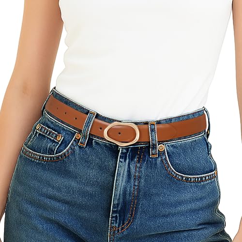JASGOOD Women Leather Belt for Jeans Fashion Casual Waist Belt with Irregular Shapes Gold Buckle for Dresses Pants