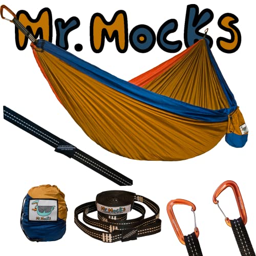 Mr. Mocks Single, Double, Triple Hammock, Light Weight Tree Straps, Aluminum Carabiners, Water Resistant Parachute Nylon, Easy Stuff Sack, Great Travel Camping Mock (Wild Turkey, Double)