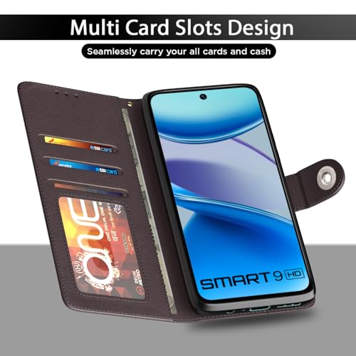 Image of Pikkme Flip Cover Leather Finish | Inside TPU with Card Pockets | Wallet Stand and Shock Proof | Complete Protection Button Flip Case for Infinix Smart 9 HD(Coffee)