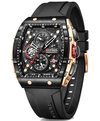 Image of PASOY Luxury Chronograph Watches for Mens Rubber Strap Black Waterproof Date Analog Quartz Watch