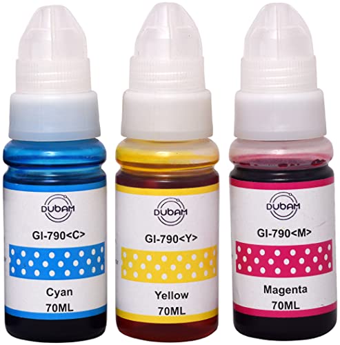 Image of GI-790 GI790 790 Ink Bottle for Canon PIXMA G1000, G1010, G1100, G2000, G2002, G2010, G2012, G2100, G3000, G3010, G3012, G3100, G4000, G4010 Printers (Cyan, Yellow & Magenta)
