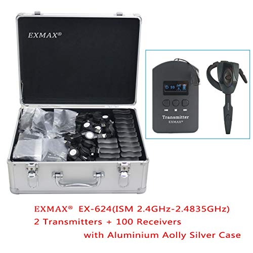 Sistema de Guía de Audio Inalámbrico EXMAX-EX-318 con Micrófono de Diadema 2.4G para Iglesia, Enseñanza, Traducción y Conferencias (2 Transmisores 20 Receptores con Estuche de Carga USB-C de 32 ranuras) miniatura 1