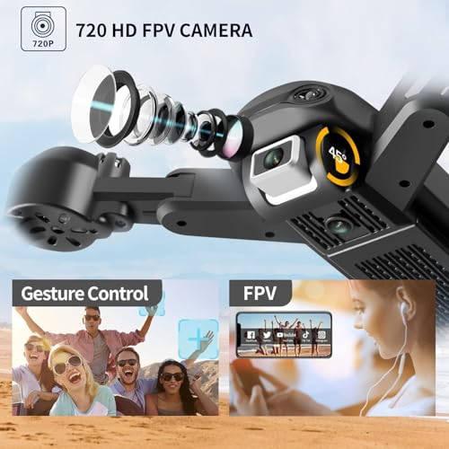 Image of Amitasha Remote Control Camera Drone 4k 1080p Gesture Control Altitude Hold, Headless Mode 3D Flips, App Control, Trajectory Flight RC Drone with Camera for Kids & Adult