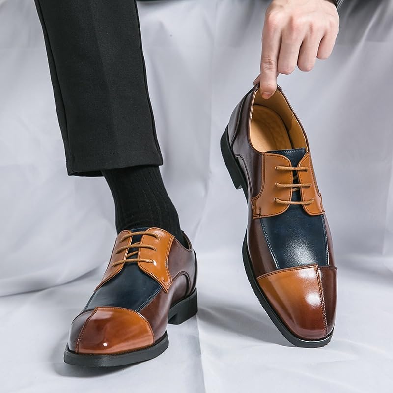 Men's Oxford Shoes with Contrasting Leather Panels and lace-up Design, Men's Business Modern Formal Wedding Classic Leather Shoes2