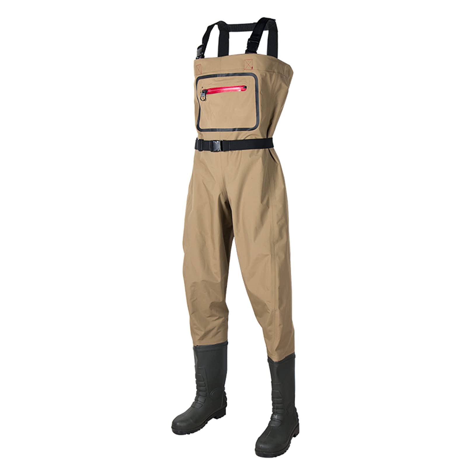 Wathose zum Angeln, Wathose für die Jagd mit Stollensohle, Watgürtel mit Stiefelürtel mit Stiefelfuß, leichte Wathose aus Nylon, wasserdicht, für Herren und Damen, Braun, 44 EU (Braun 45 EU)