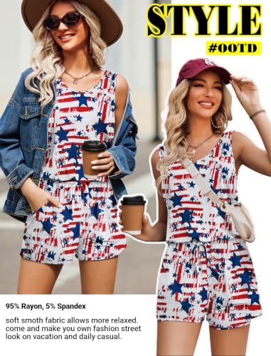 Image of ADOME Rompers for Women Summer Sleeveless Scoop Neck Tank Top Casual Short Jumpsuit Rompers with Pockets