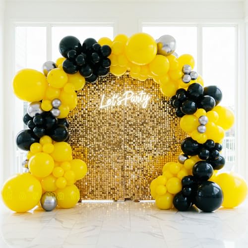 Image of Black and Yellow Balloon Arch Kit with Silver Balloons, 127 Pcs