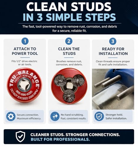 Image of TRU-BALANCE Wheel and Hub Stud Cleaning Tool, Cleans Surface Rust, Corrosion, and Debris on Commercial Trucks and Busses