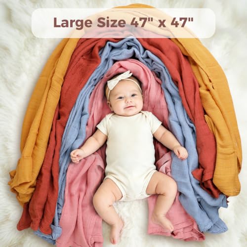 Image of Muslin Swaddle Blankets for Baby Boys and Girls, 2-Pack Breathable Soft Receiving Blanket Wrap, Baby Essentials, Registry & Gift, 47 x 47 inches Yellow
