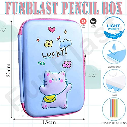 Image of FunBlast Pencil Pouch For Kids - Multi-Purpose Zipper Pencil Case, Pencil Box For Boys, Pen & Pencil Pouch Bag, Stationary Organizer For Kids, 3D Hardtop Eva Canvas Pencil Case (Cat, Multicolor)