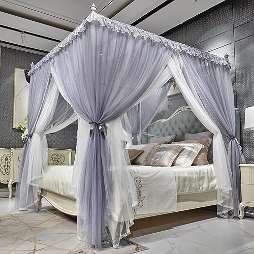 4 Corners Post Canopy Bed Curtain for Girls & Adults - Luxurious Cozy Drape Netting - Cute Princess Bedroom Decoration Accessories