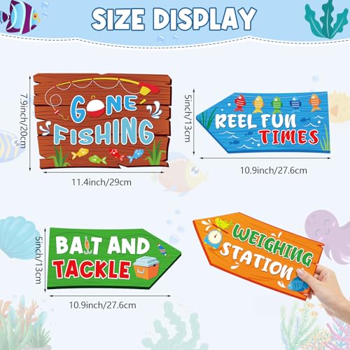 Image of Hooqict 20 Pieces Gone Fishing Sign Fishing Birthday Party Decorations Welcome Direction Signs for Kids Summer Birthday Party Supplies Retirement Decorations Baby Shower Fish Cutouts