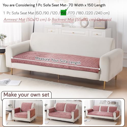 Image of HOKIPO Velvety Quilted Anti-Slip Sofa Cover Mats for L-Shape & 1 /2 / 3 Seater Sofa |DIY Sofa Cover Set, 'Softline Quilted Series' 70(W) x 150(L) cm | Dusty Rosepink (AR-6316-PNK)