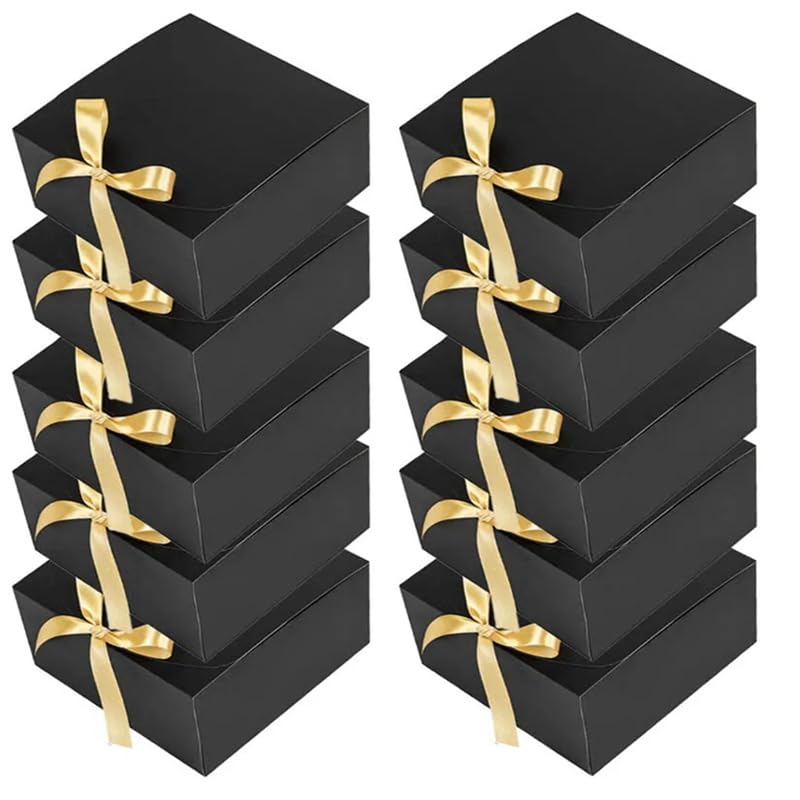 10 Scatole Regalo Nere YUEFANBOX Con Coperchio – 20x20x10 Cm, In Cartone Robust, Con Adesivi – Per Bomboniere, Regali Compleanno, Testimoni, Natale