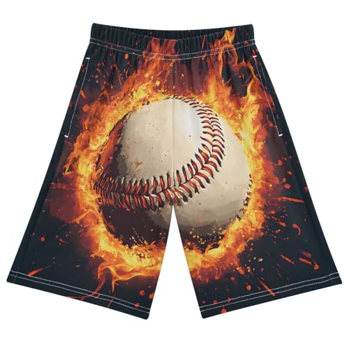 Cartoon Sleep Shorts, Baseball Magma Flame Pajama Shorts, Soft PJ Bottoms