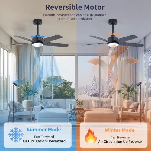 Image of 42 Inch Ceiling Fans with Lights and Remote for Bedroom Living Room Kitchen Home Office Indoor /Outdoor, 6CCT Dimmable, Dual Color 5 Blades, 6 Speed Reversible Quiet DC Motor, Black /Wood Grain