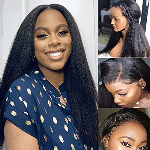 ZIYU 360 Lace Frontal Wig Kinky Straight Lace Wig Brazilian Human Hair Wigs 150% Density Remy Lace Frontal Human Hair Wigs For Women (22", 360 Lace Wig)