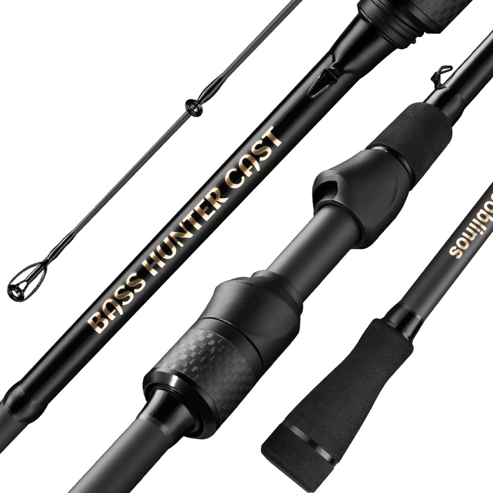 ROOBLINOS BASS Hunter 6.9ft Baitcasting Rod, Heavy Power Fast Action Fishing Rod, 2-Piece Black Graphite Spinning Rod for Bass & Pike (Casting 6.9ft) : Sports & Outdoors