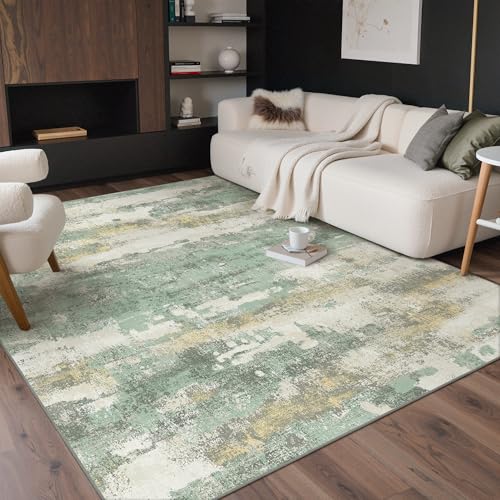 Image of GENIMO 8x10 Washable Area Rugs for Living Room, Non Slip, Sage Green Ivory | Large Vintage Floral Rug, Stain Resistant, Low Pile and Lightweight for Bedroom, Dining Room and Home Office